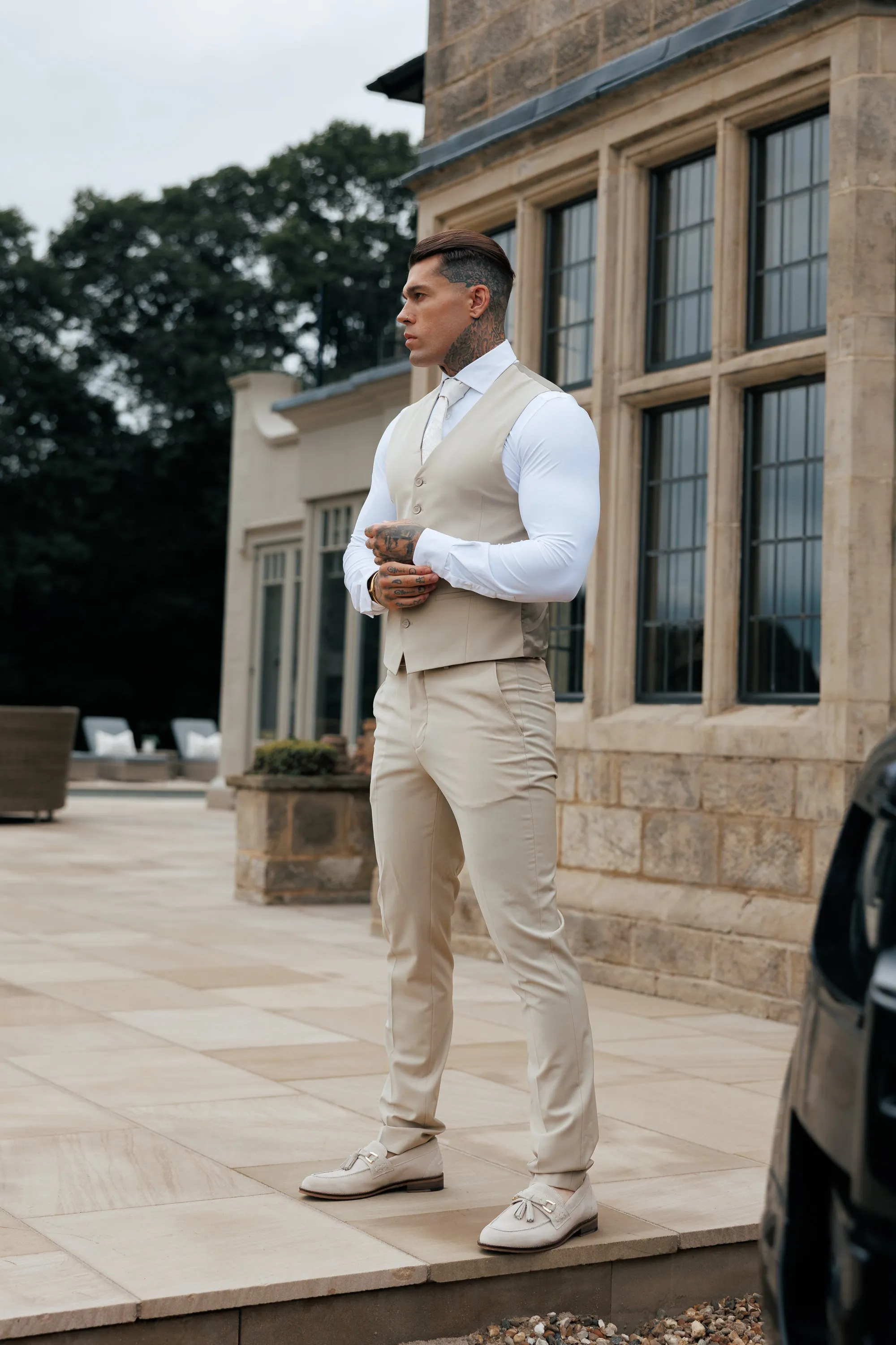 Father Sons Slim Formal Beige Stretch Trousers - FST038 sold by Father Sons product image thumbnail 2