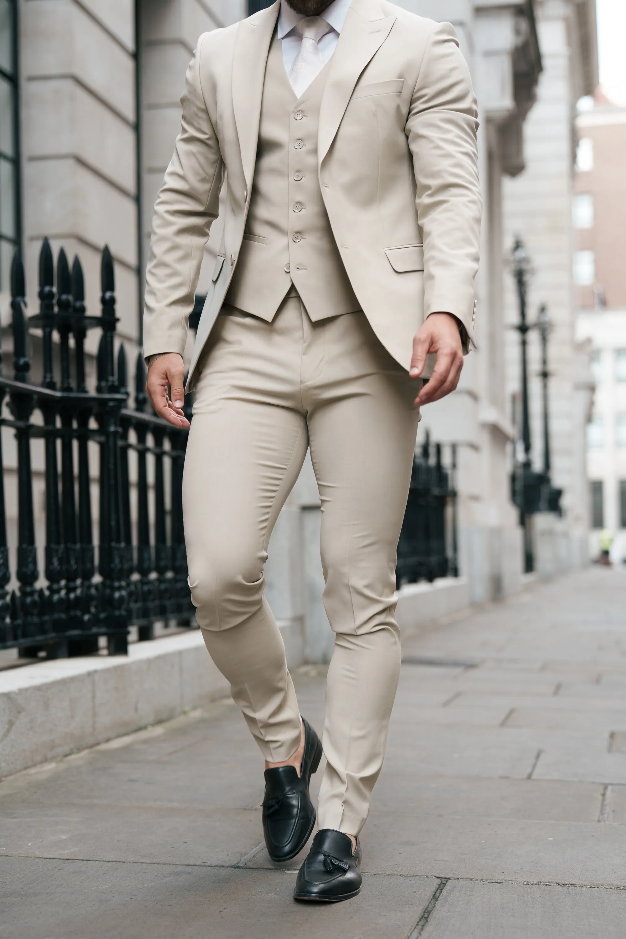 Father Sons Slim Formal Beige Stretch Trousers - FST038 sold by Father Sons product image thumbnail 5