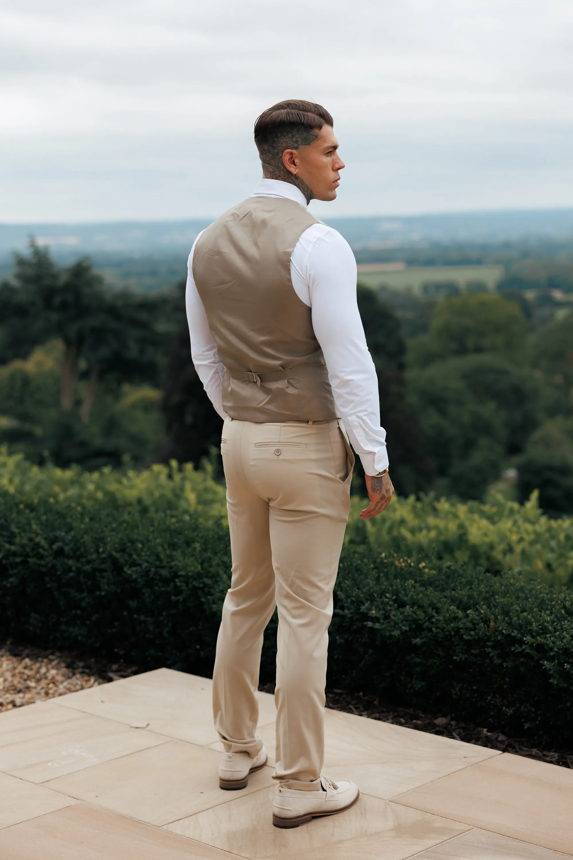 Father Sons Slim Formal Beige Stretch Trousers - FST038 sold by Father Sons product image thumbnail 4
