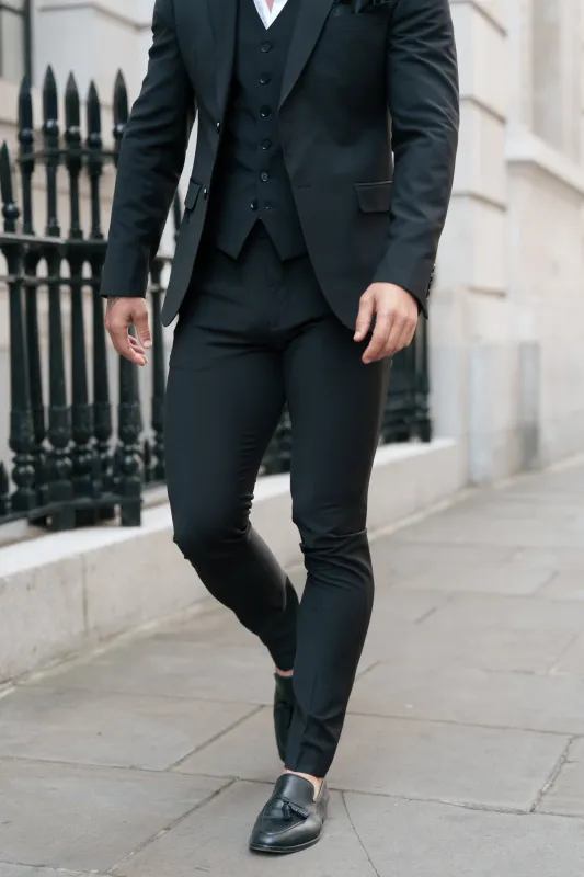 Father Sons Slim Formal Black Stretch Trousers - FST037 sold by Father Sons