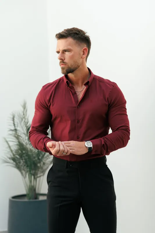 Father Sons Classic Stretch Oxford Long Sleeve Oxblood / Burgundy with Button Down Collar - FS1219 sold by Father Sons