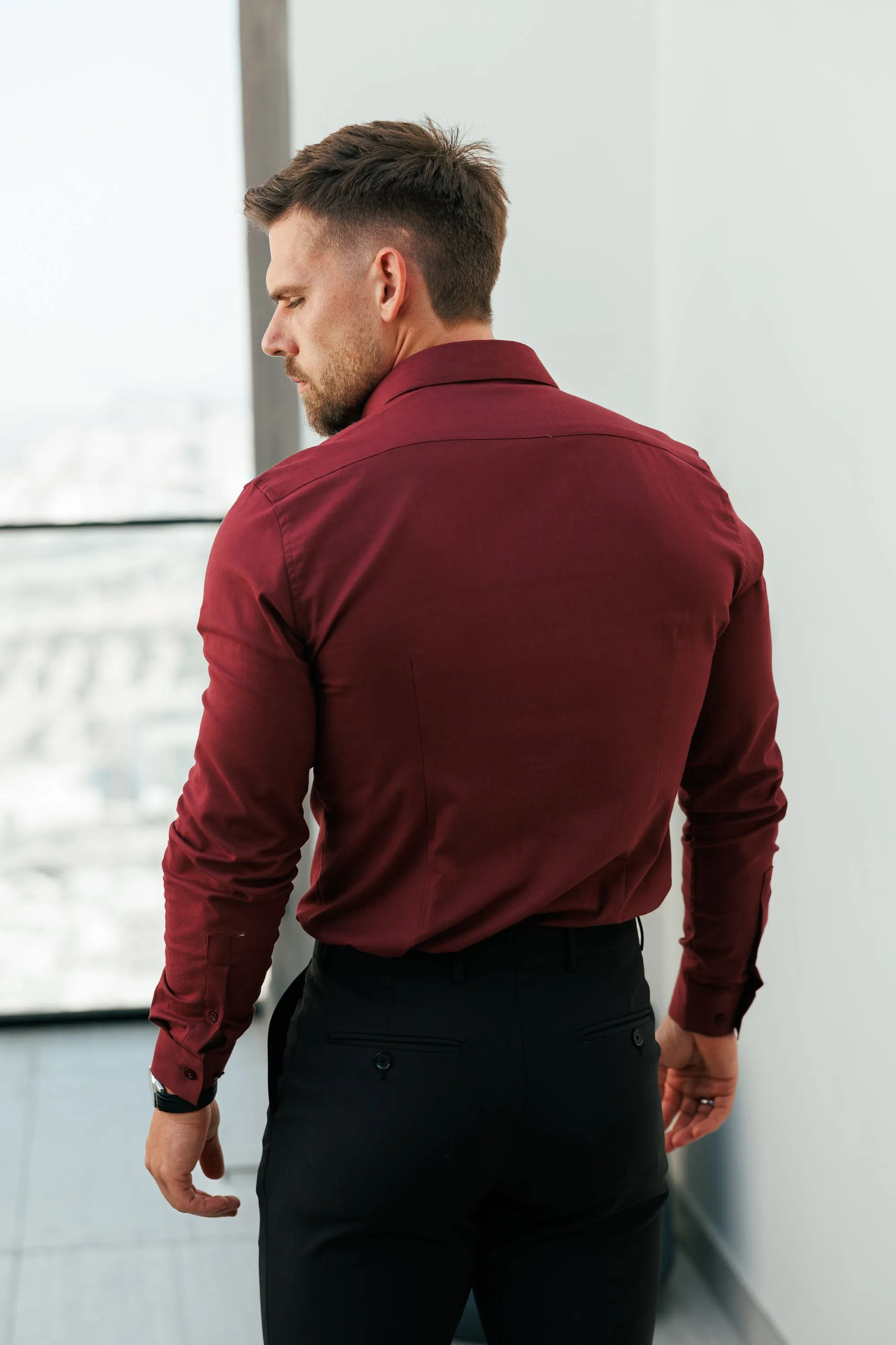 Father Sons Classic Stretch Oxford Long Sleeve Oxblood / Burgundy with Button Down Collar - FS1219 sold by Father Sons product image thumbnail 5