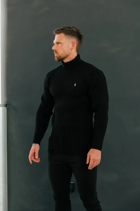 Father Sons Ribbed Knit Black Roll Neck Jumper - FSJ113 sold by Father Sons