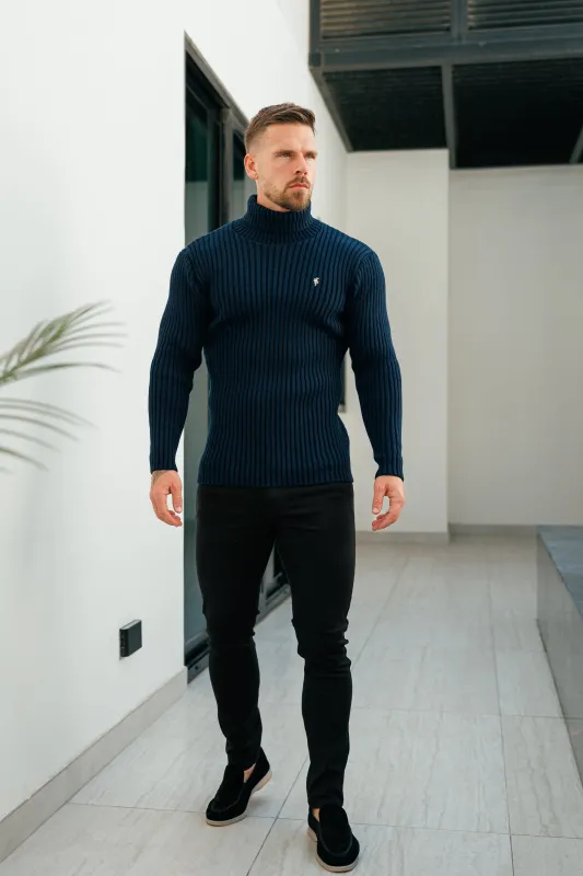 Father Sons Ribbed Knit Navy Roll Neck Jumper - FSJ115 sold by Father Sons