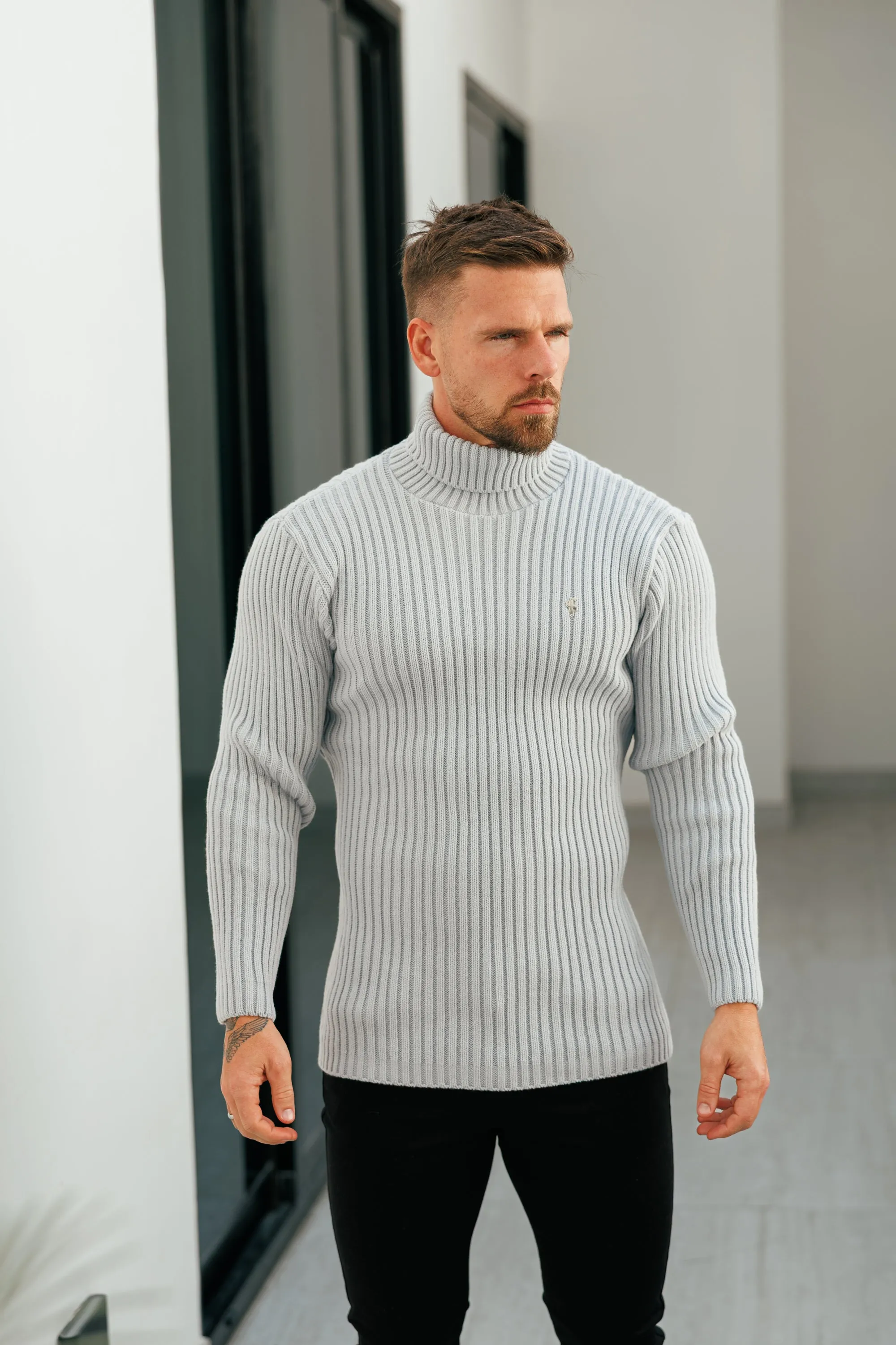 Father Sons Ribbed Knit Cop Grey Roll Neck Jumper - FSJ116 sold by Father Sons product image thumbnail 3