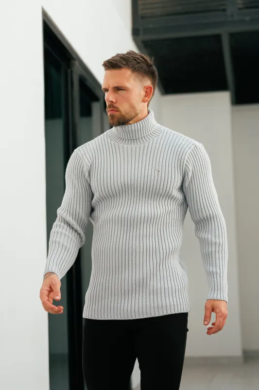 Father Sons Ribbed Knit Cop Grey Roll Neck Jumper - FSJ116 sold by Father Sons