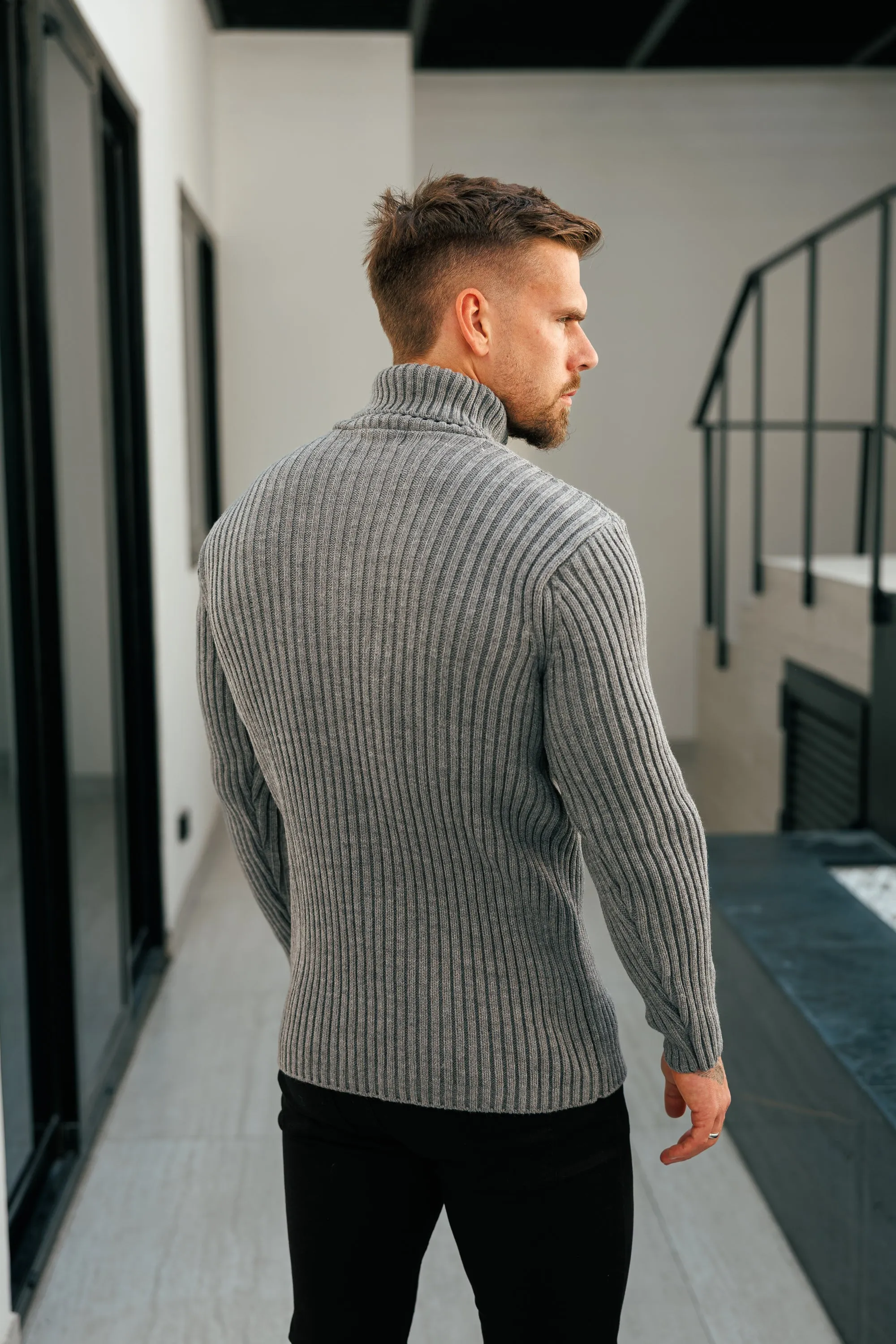 Father Sons Ribbed Knit Charcoal Roll Neck Jumper - FSJ117 sold by Father Sons product image thumbnail 5