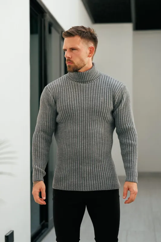 Father Sons Ribbed Knit Charcoal Roll Neck Jumper - FSJ117 sold by Father Sons