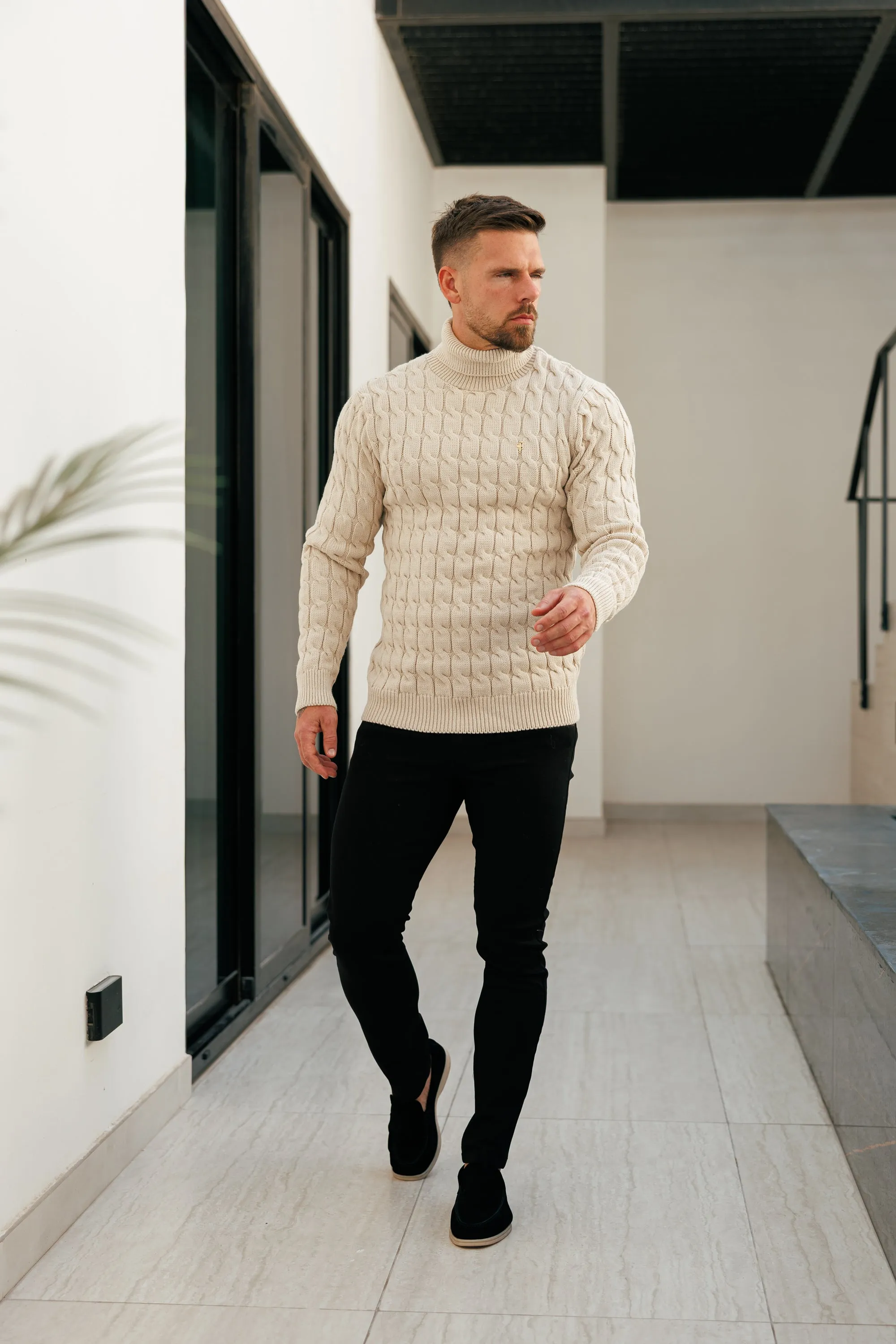 Father Sons Link Weave Knit Beige Roll Neck Jumper - FSJ100 sold by Father Sons product image thumbnail 2
