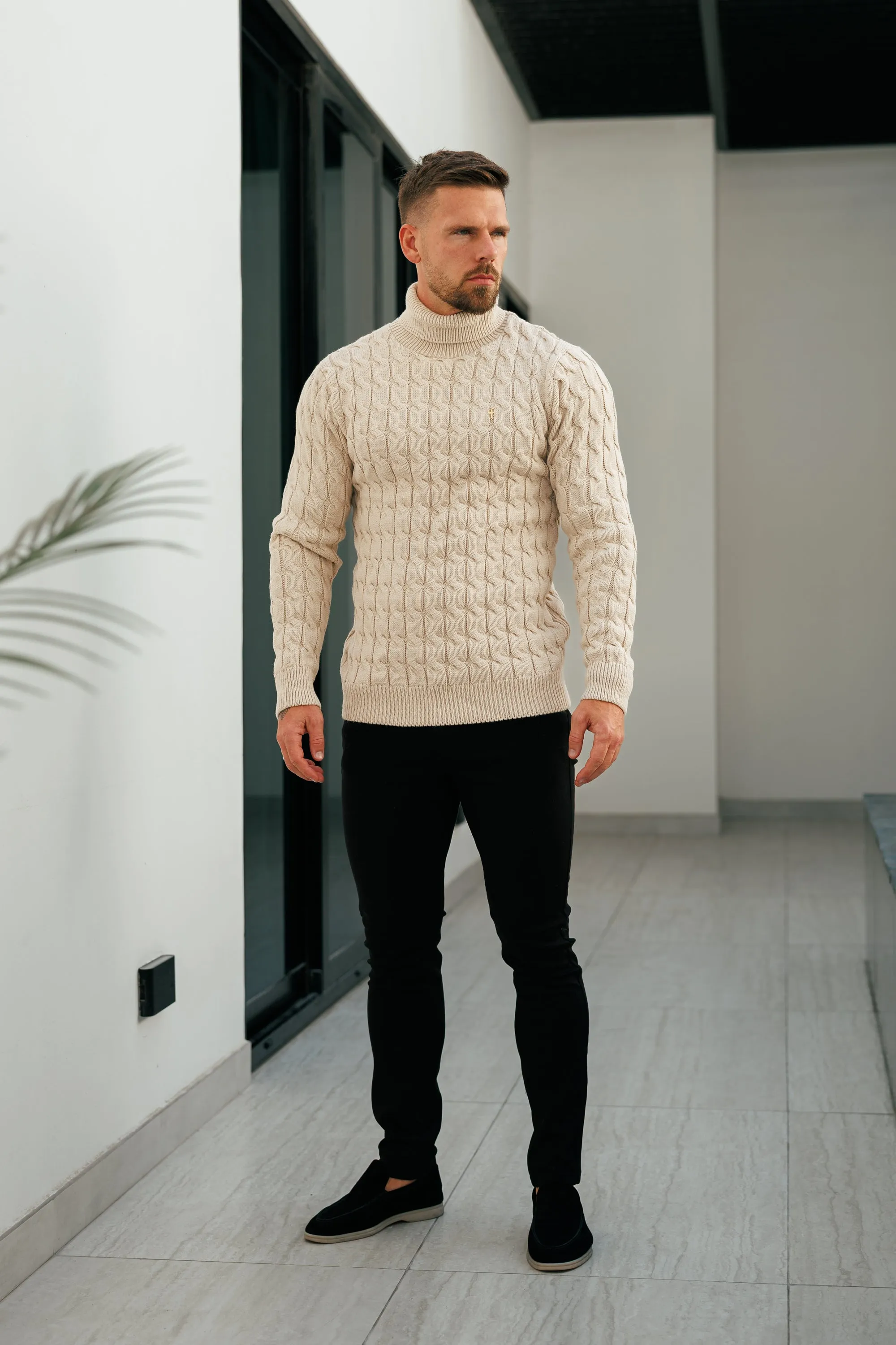 Father Sons Link Weave Knit Beige Roll Neck Jumper - FSJ100 sold by Father Sons product image thumbnail 4