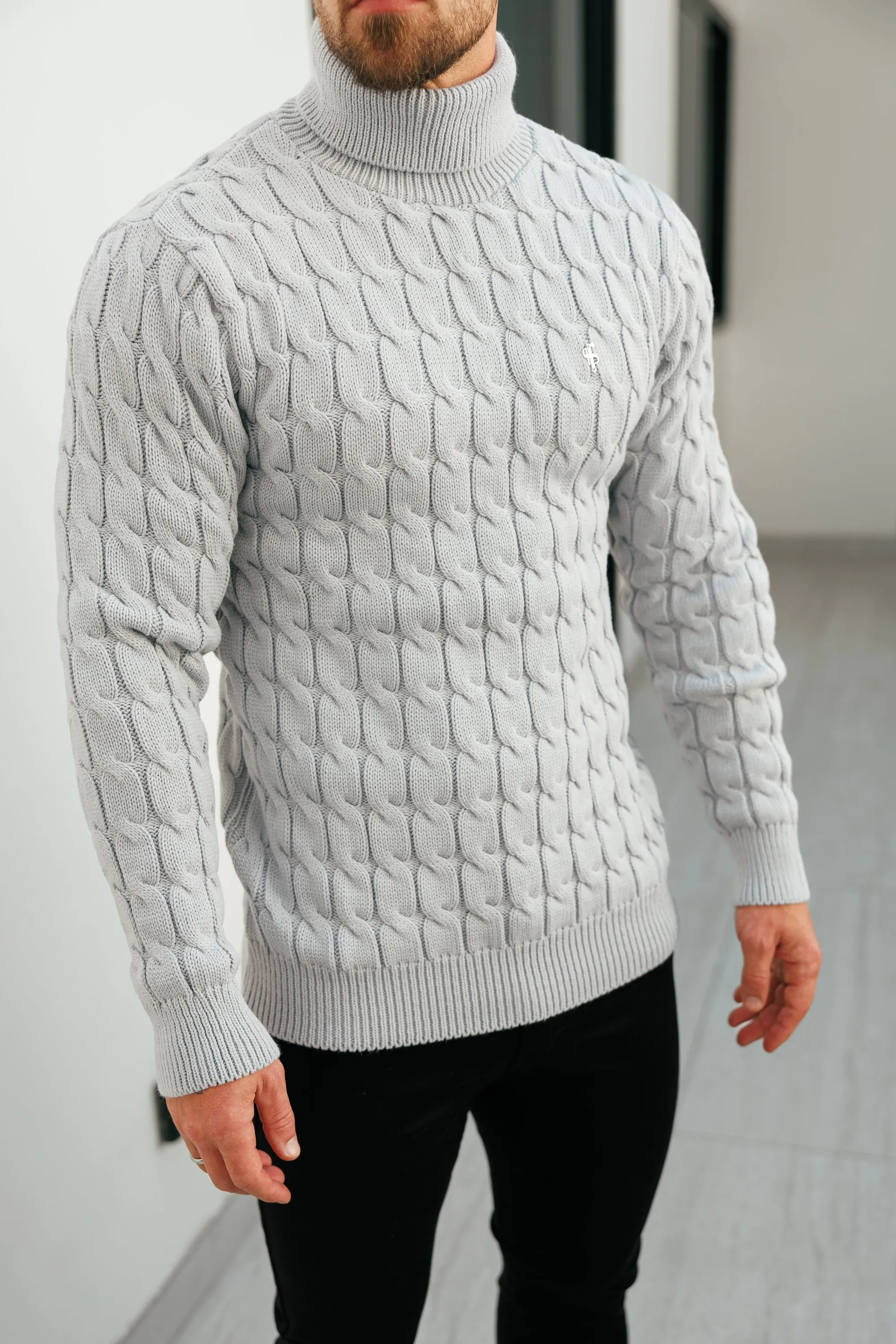 Father Sons Link Weave Knit Cop Grey Roll Neck Jumper - FSJ104 sold by Father Sons