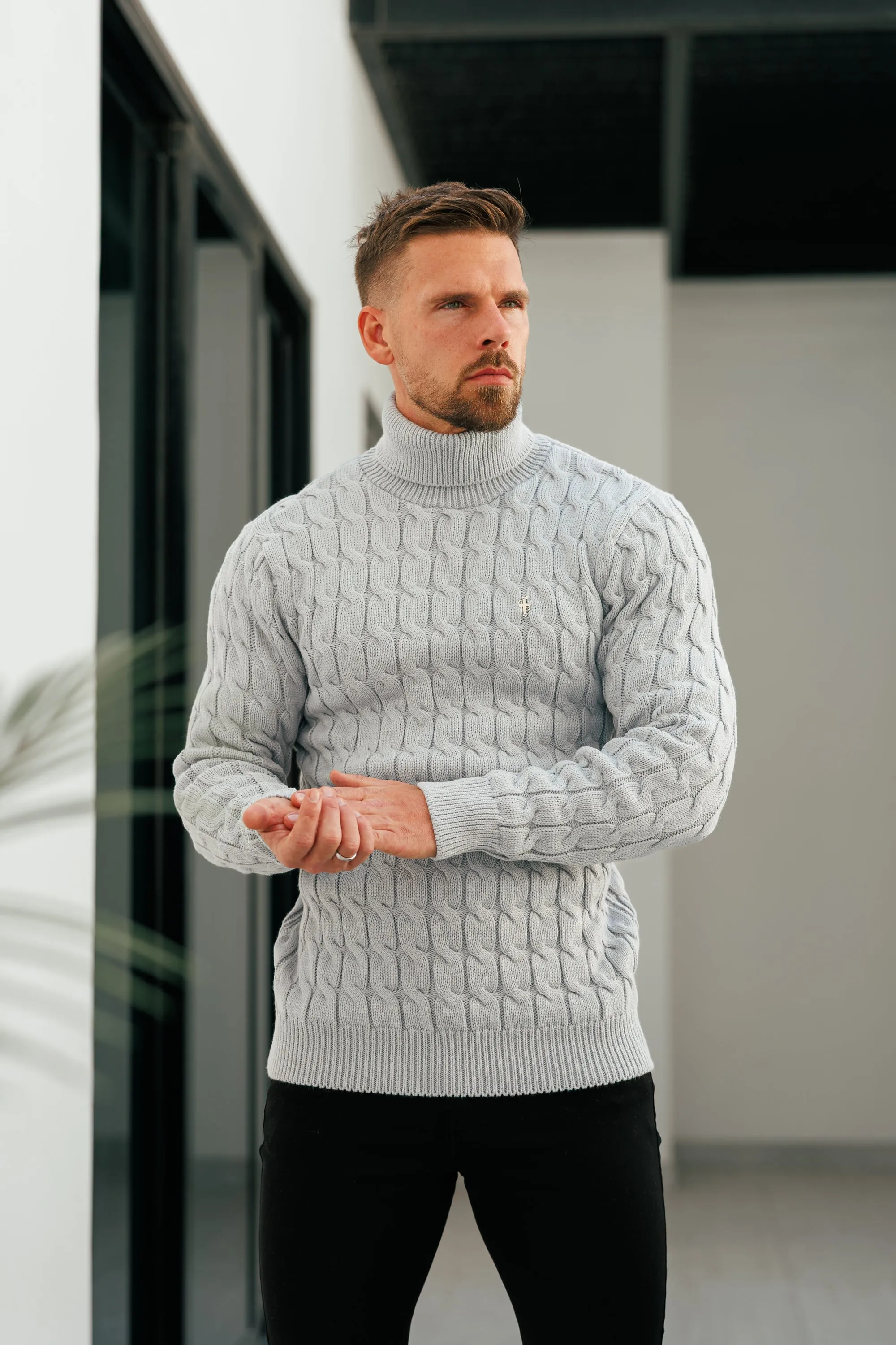 Father Sons Link Weave Knit Cop Grey Roll Neck Jumper - FSJ104 sold by Father Sons product image thumbnail 2