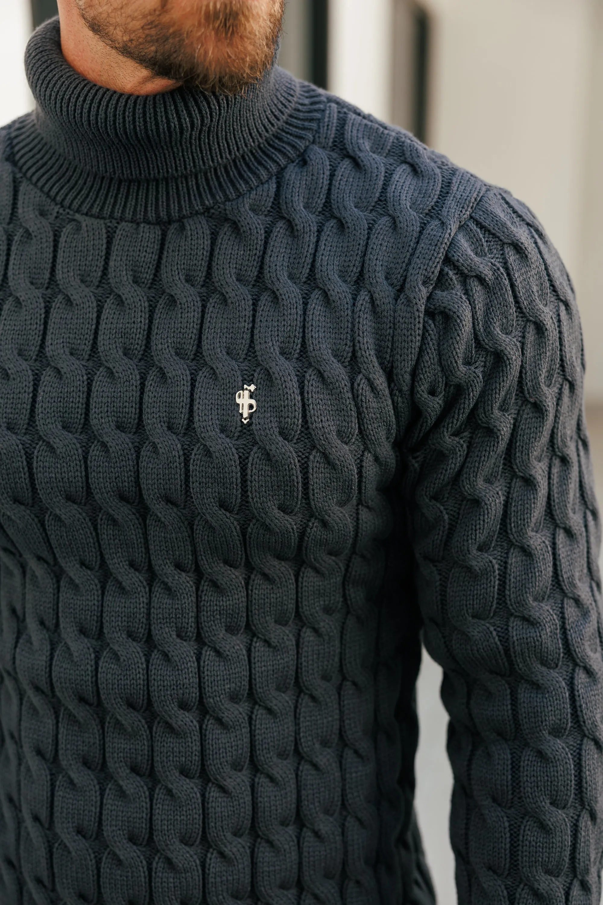 Father Sons Link Weave Knit Charcoal Roll Neck Jumper - FSJ105 sold by Father Sons product image thumbnail 3