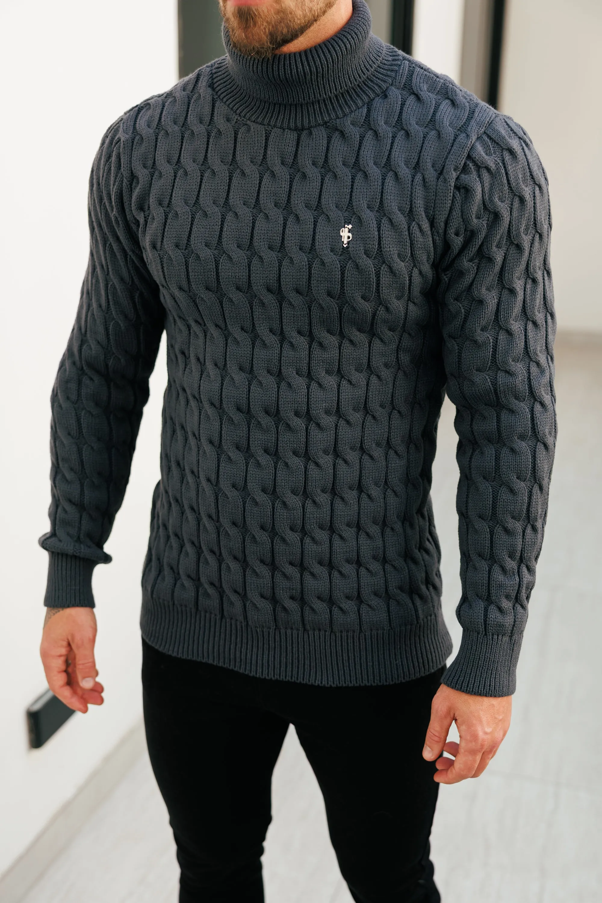 Father Sons Link Weave Knit Charcoal Roll Neck Jumper - FSJ105 sold by Father Sons
