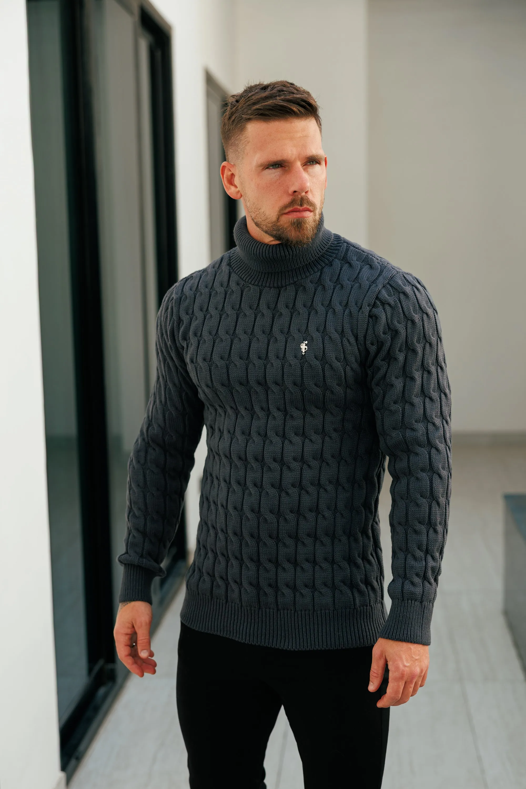 Father Sons Link Weave Knit Charcoal Roll Neck Jumper - FSJ105 sold by Father Sons product image thumbnail 2