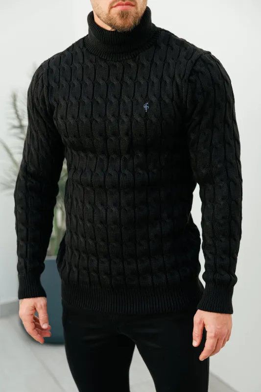 Father Sons Link Weave Knit Black Roll Neck Jumper - FSJ101 sold by Father Sons