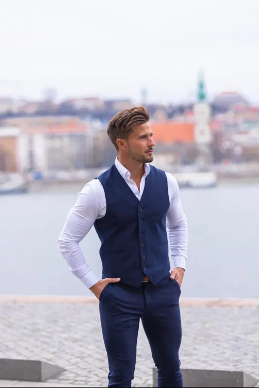 Father Sons Slim Formal Vest Plain Navy - FSW009 sold by Father Sons