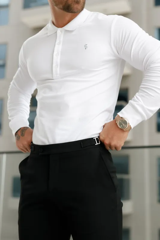 White / Silver Polo Shirt Long Sleeve - FSH1397 sold by Father Sons