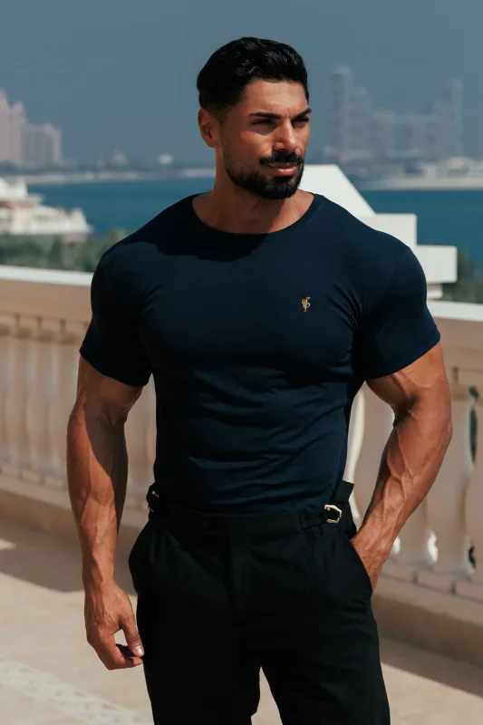 Father Sons Navy / Gold Bamboo Crew T Shirt - FSH1437 sold by Father Sons