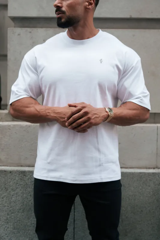 Father Sons Classic White / Silver Oversized Crew T Shirt - FSH1423 sold by Father Sons