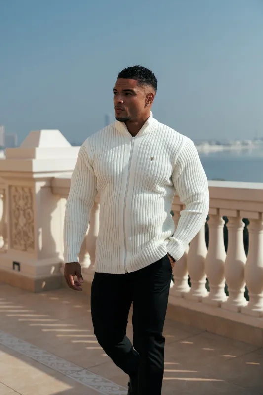 Father Sons Chunky Cream Ribbed Zipped Cardigan with Gold Emblem- FSJ096 sold by Father Sons