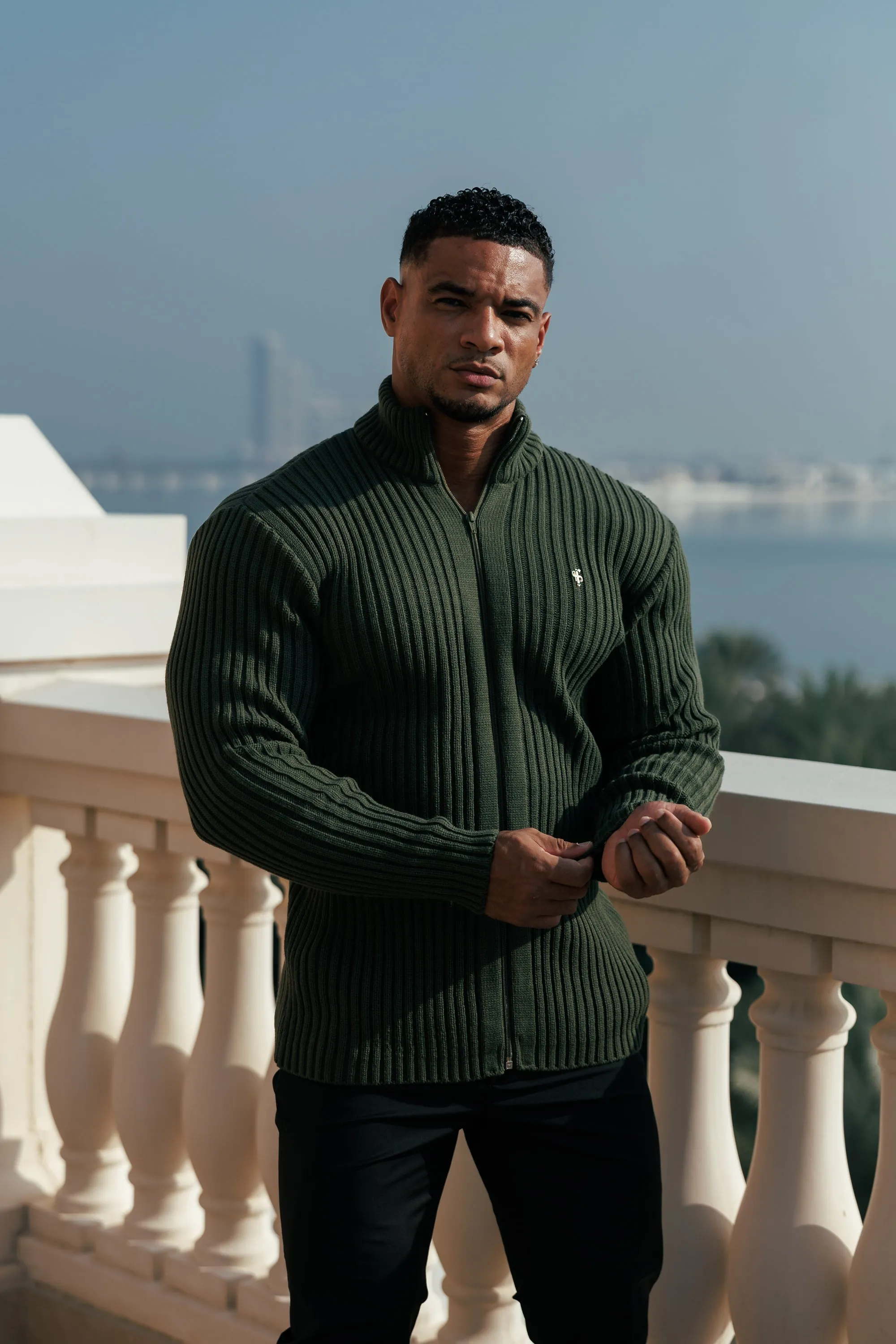 Father Sons Chunky Olive Ribbed Zipped Cardigan with Gold Emblem- FSJ095 sold by Father Sons product image thumbnail 5