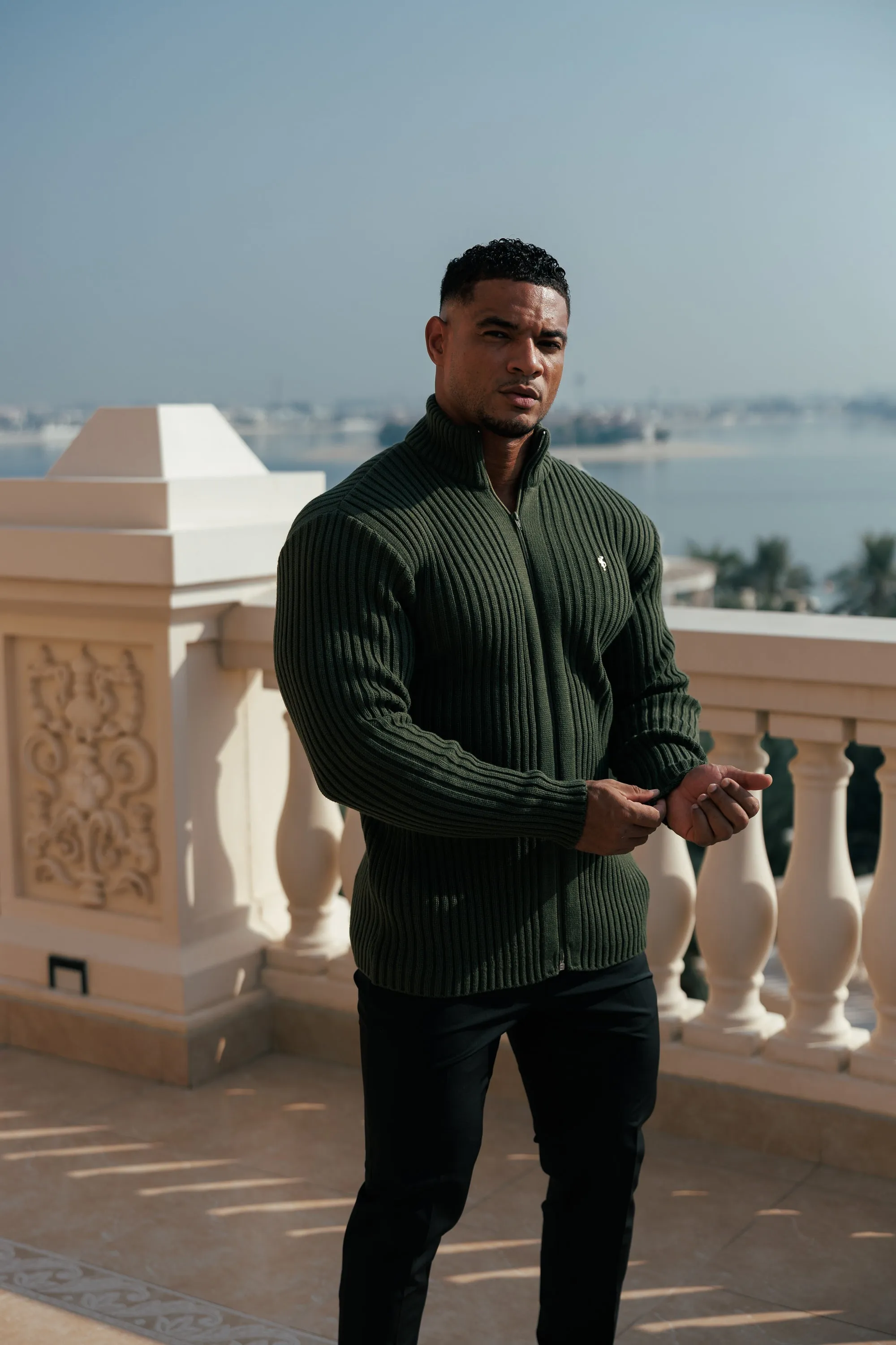 Father Sons Chunky Olive Ribbed Zipped Cardigan with Gold Emblem- FSJ095 sold by Father Sons product image thumbnail 4