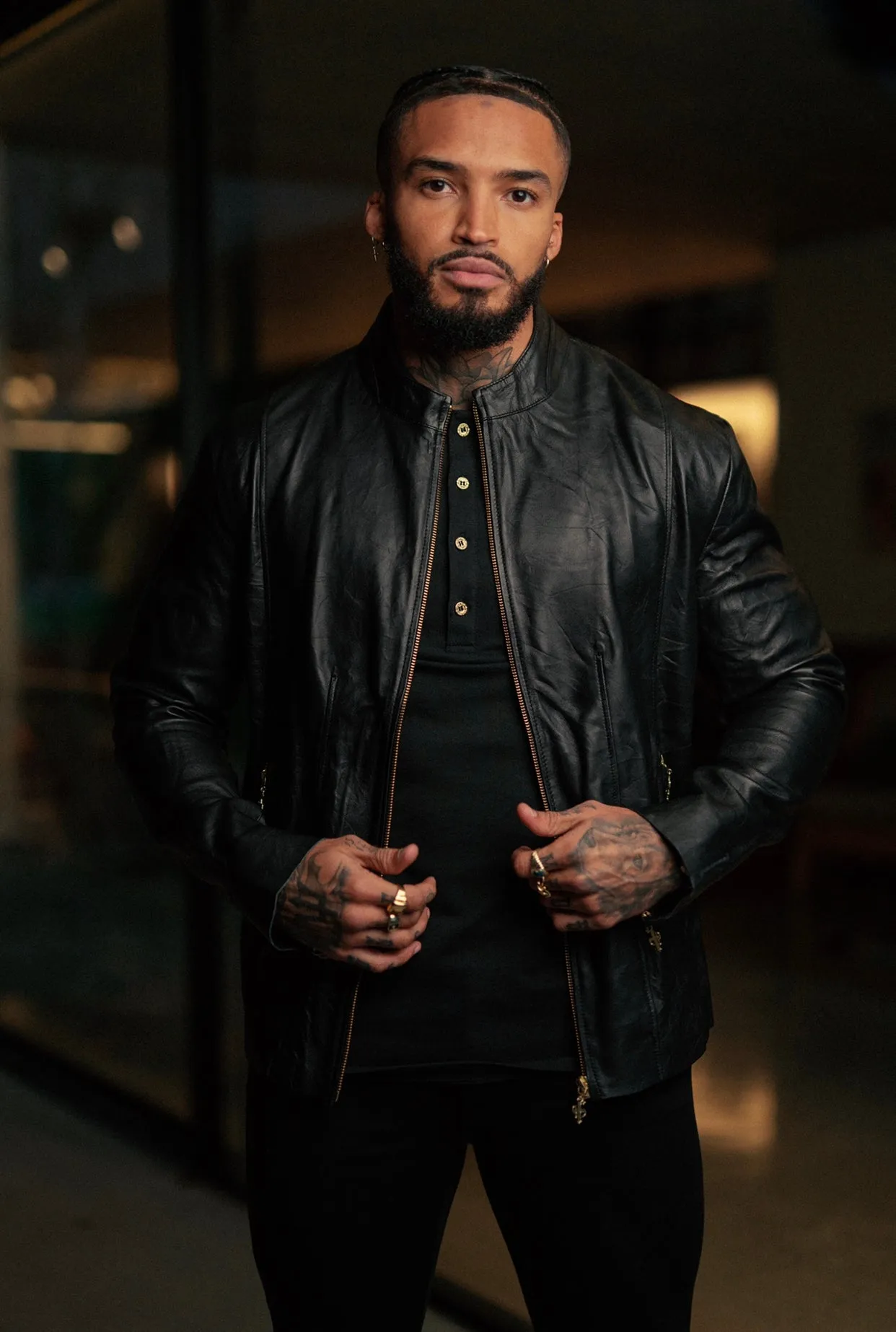 Father Sons Black Lambs Leather Jacket With Gold Zips - FSH610 sold by Father Sons