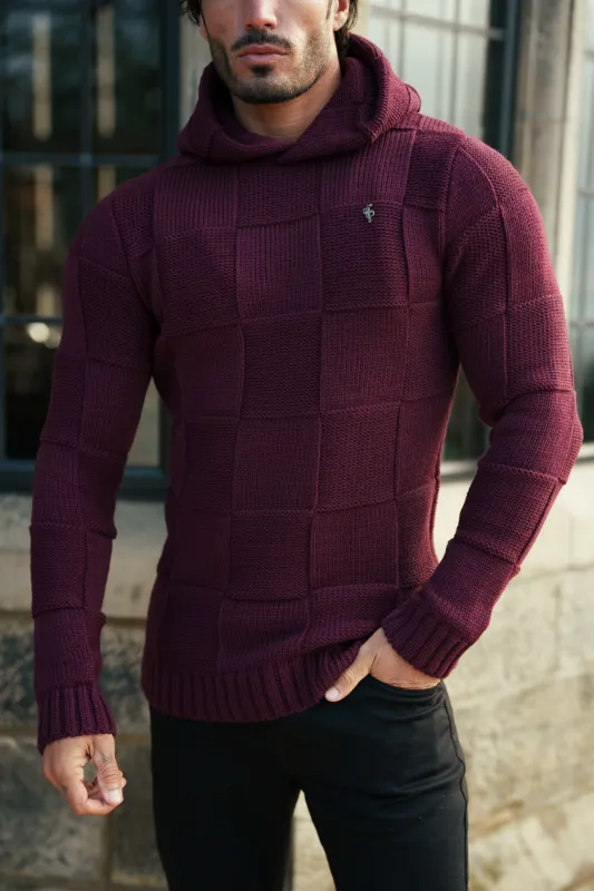 Father Sons Wine Checkerboard Knitted Hoodie - FSJ139 (PRE ORDER 12TH JANUARY) sold by Father Sons
