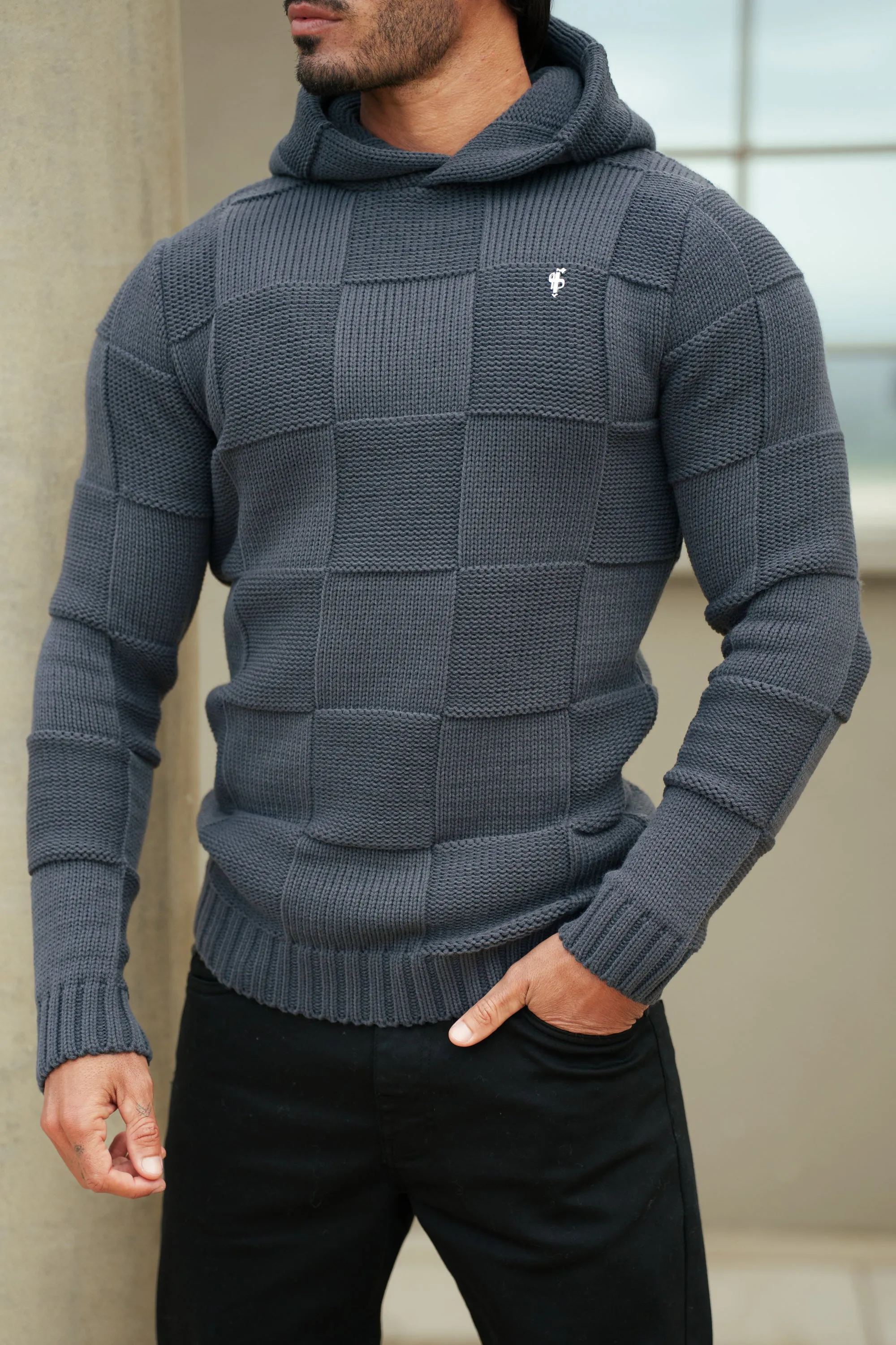 Father Sons Gunmetal Checkerboard Knitted Hoodie - FSJ136 (PRE ORDER 12TH JANUARY) sold by Father Sons product image thumbnail 2