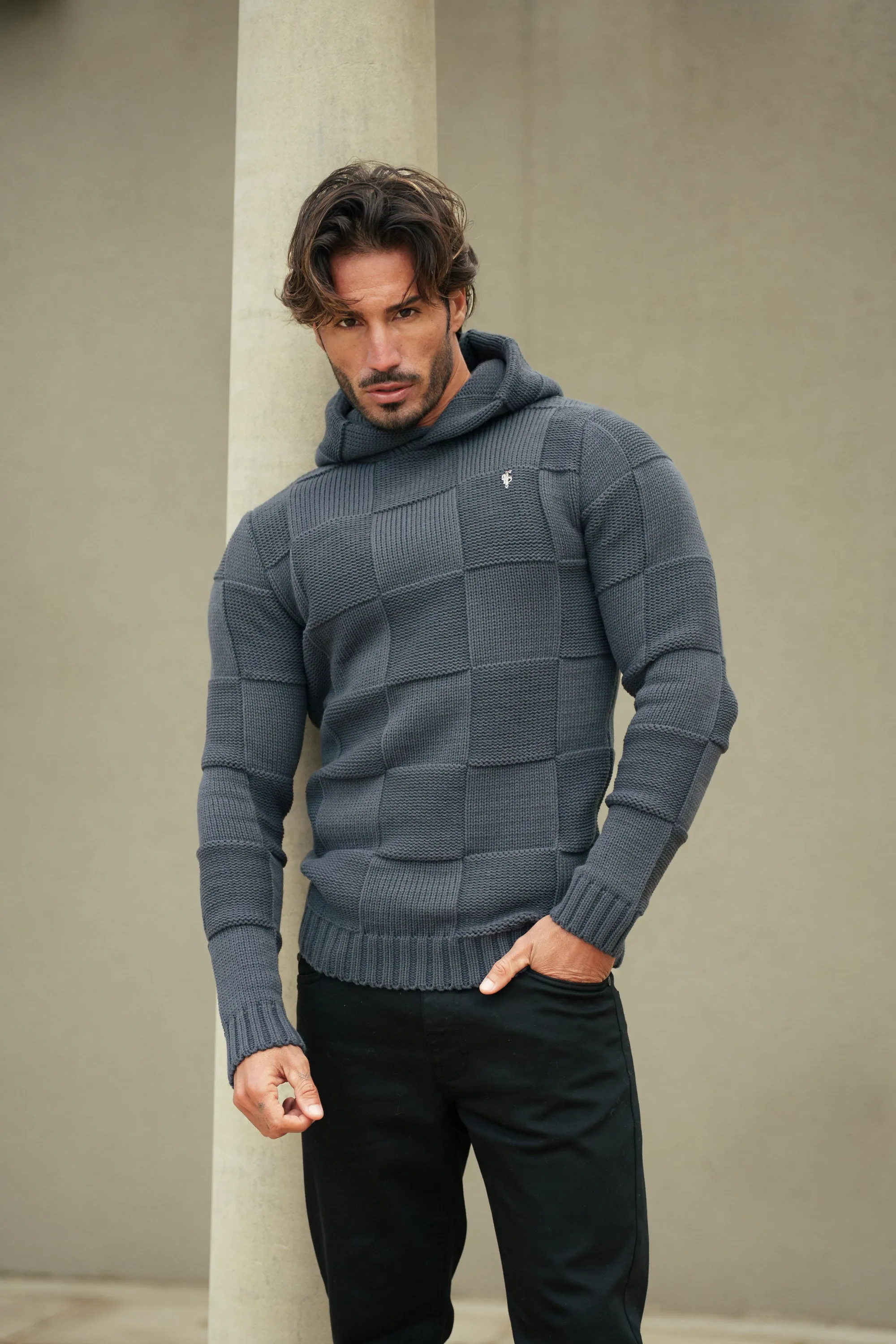 Father Sons Gunmetal Checkerboard Knitted Hoodie - FSJ136 (PRE ORDER 12TH JANUARY) sold by Father Sons product image thumbnail 5