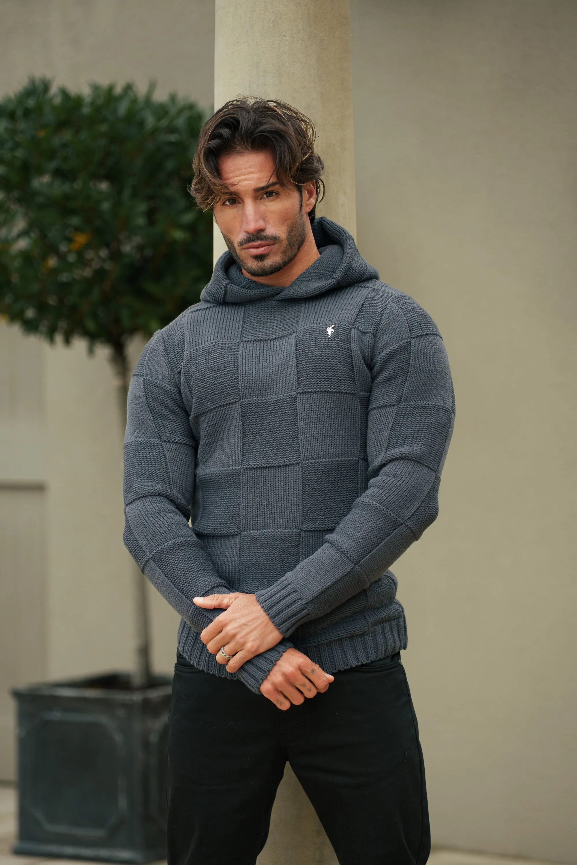 Father Sons Gunmetal Checkerboard Knitted Hoodie - FSJ136 (PRE ORDER 12TH JANUARY) sold by Father Sons product image thumbnail 4