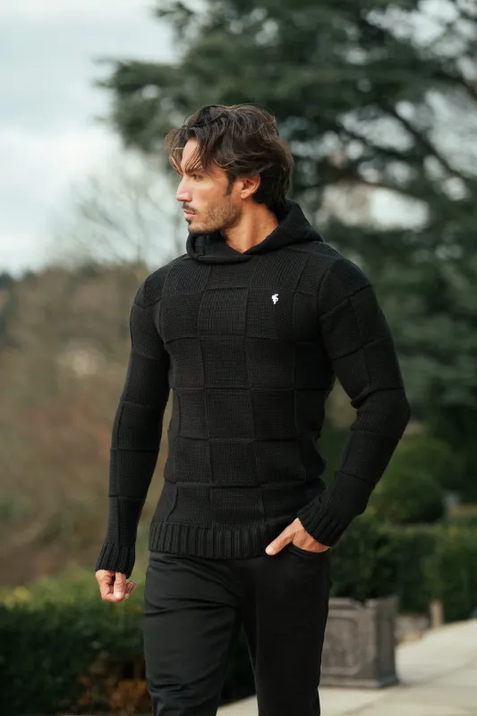 Father Sons Black Checkerboard Knitted Hoodie - FSJ135 (PRE ORDER 12TH JANUARY) sold by Father Sons