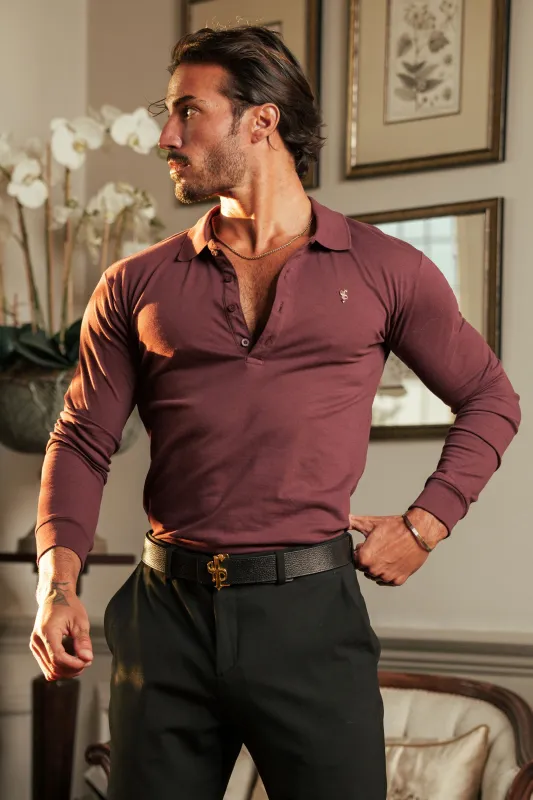 Burgundy / Gold Polo Shirt Long Sleeve - FSH1400 sold by Father Sons