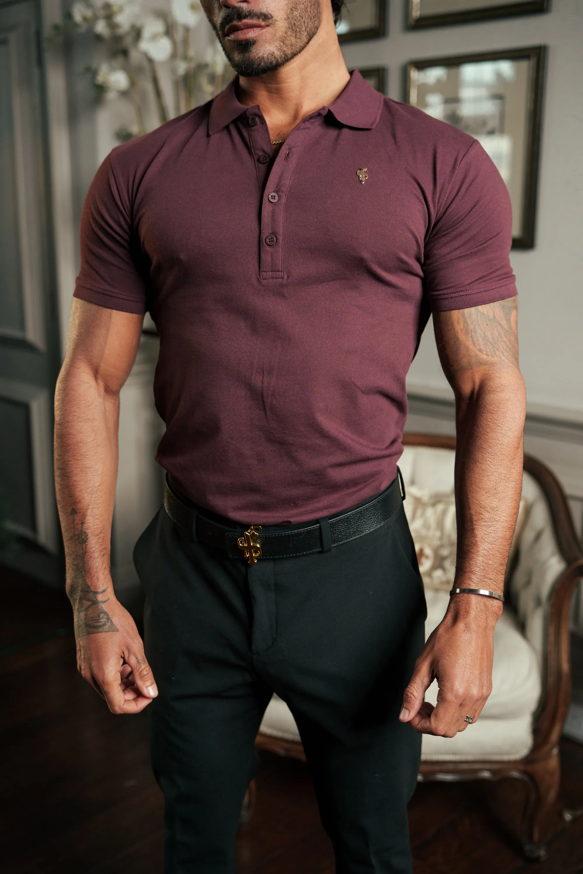 Burgundy / Gold Polo Shirt - FSH1407 sold by Father Sons