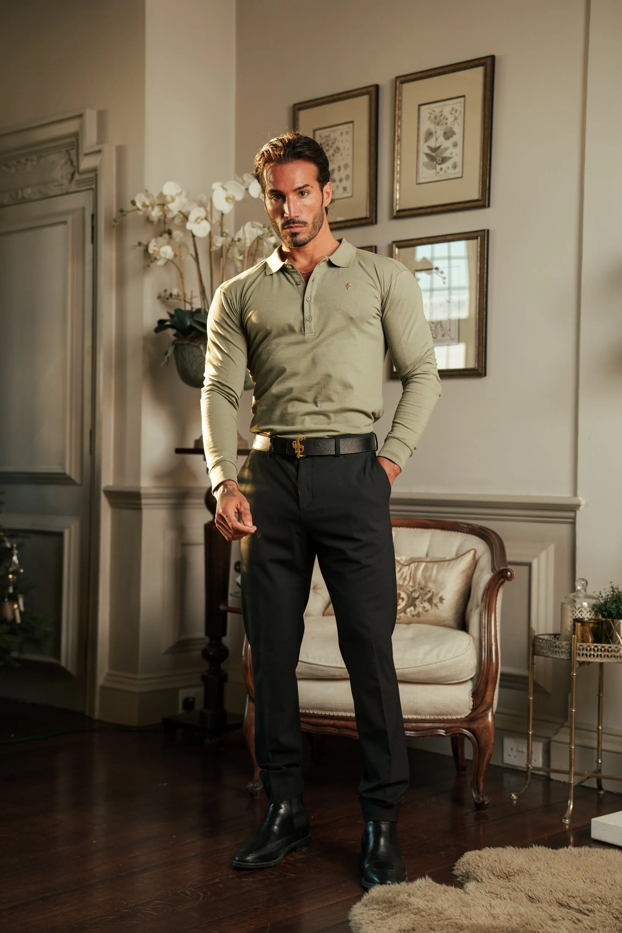 Olive / Gold Long Sleeve Polo Shirt - FSH1401 sold by Father Sons product image thumbnail 5