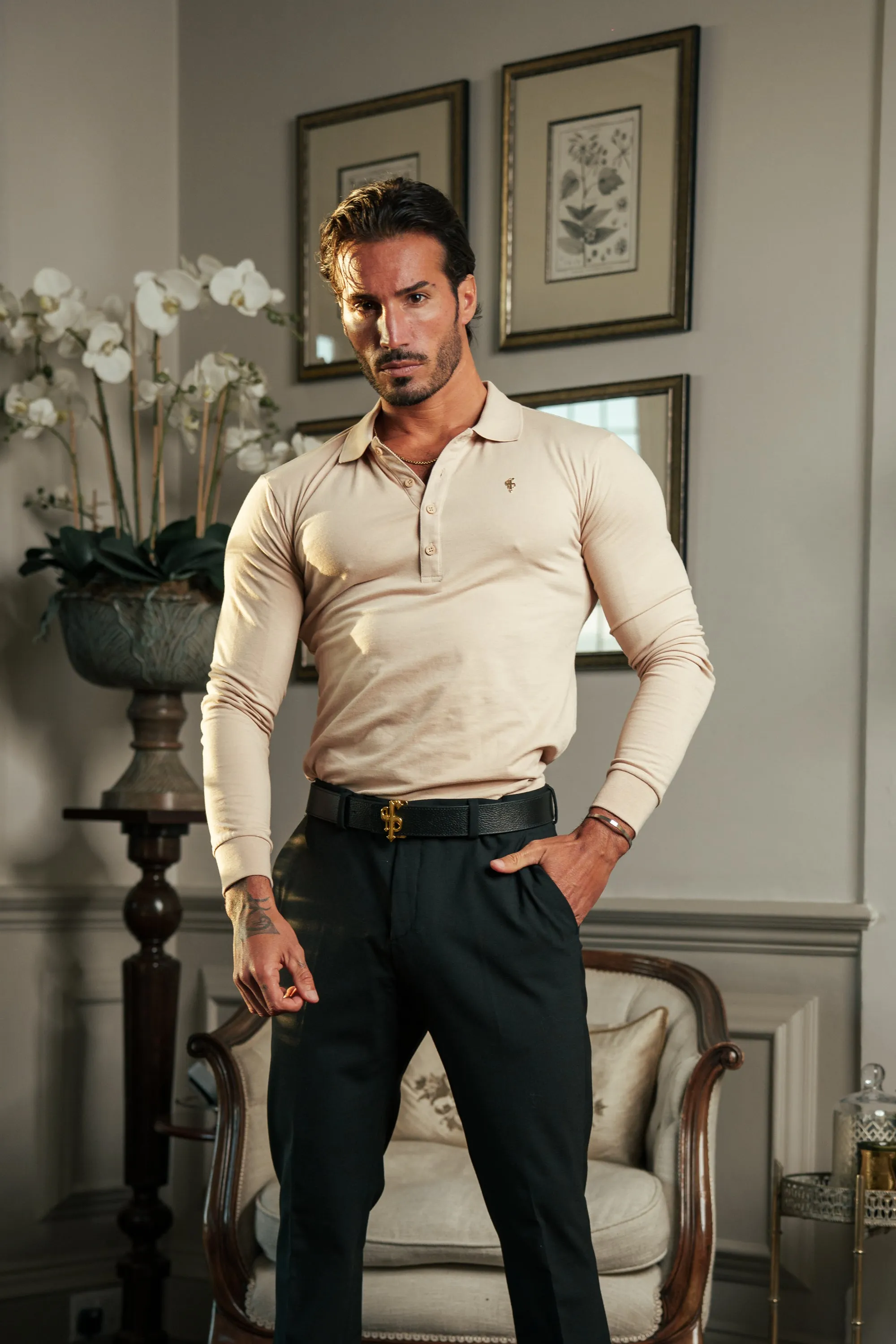 Beige / Gold Polo Shirt Long Sleeve - FSH1402 sold by Father Sons product image thumbnail 2