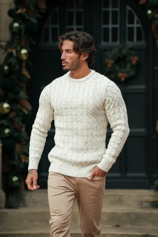 Father Sons Link Weave Knit Beige Fleck Crew Neck Jumper - FSJ128 sold by Father Sons