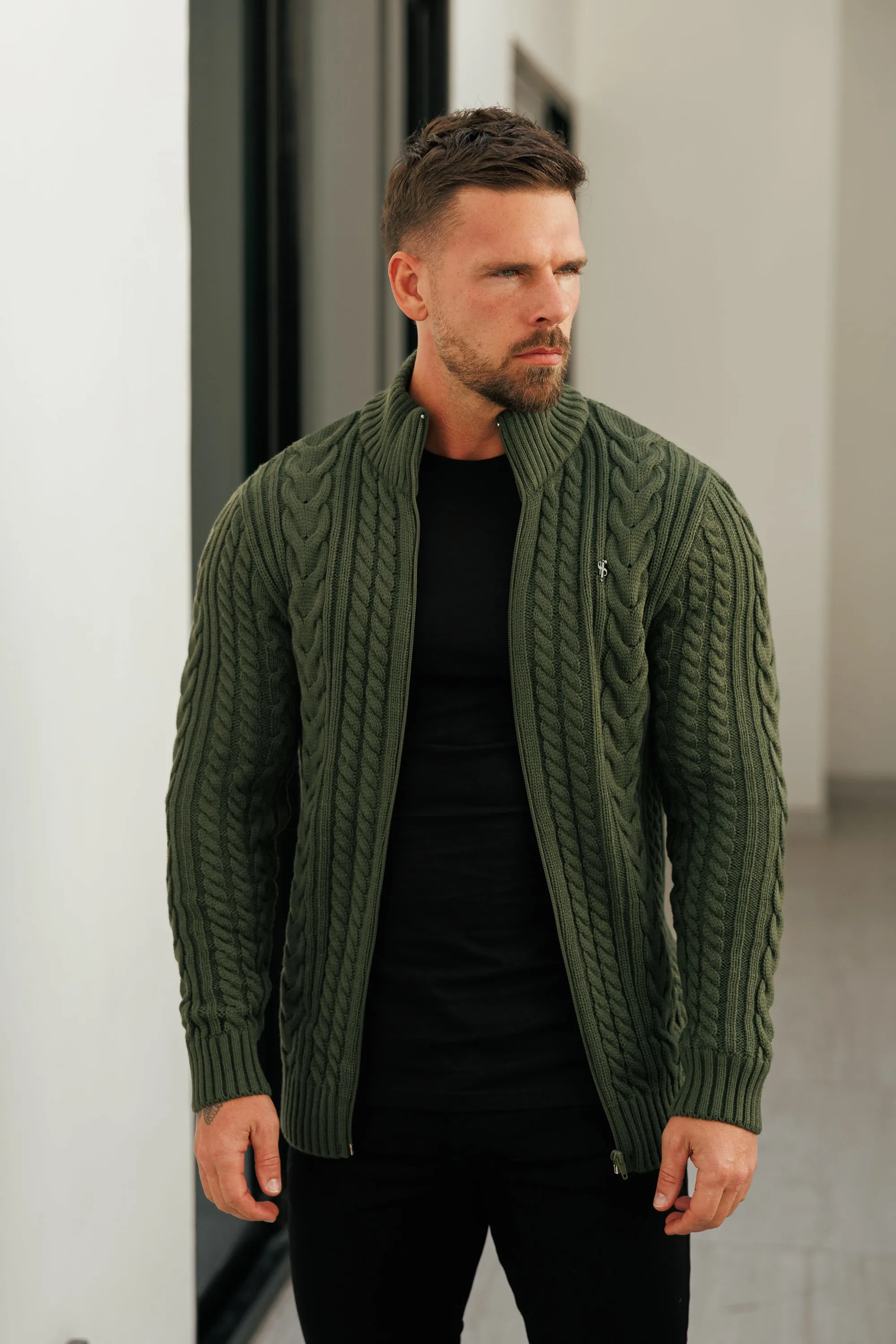 Father Sons Funnel Neck Full Zip Cardigan Olive - FSJ151 sold by Father Sons product image thumbnail 3