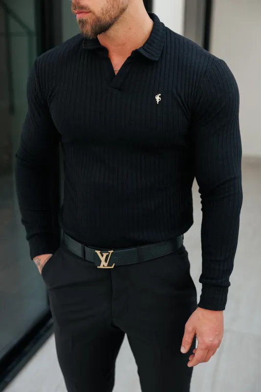 Father Sons Classic Black / Gold Ribbed Revere Long Sleeve - FSH1429 (PRE ORDER 18TH DECEMBER) sold by Father Sons