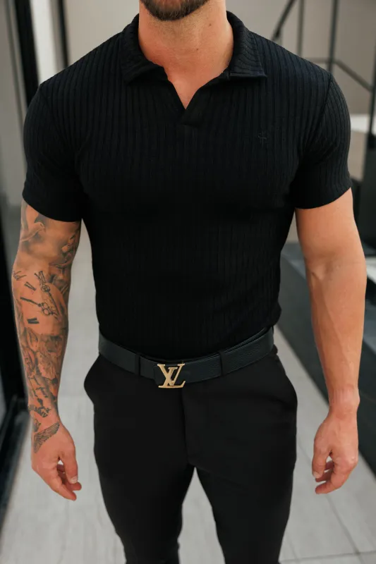 Father Sons Classic Black Ribbed Revere Short Sleeve - FSH1412 (PRE ORDER 18TH DECEMBER) sold by Father Sons