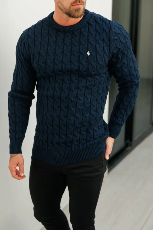 Father Sons Link Weave Knit Navy Crew Neck Jumper - FSJ125 sold by Father Sons