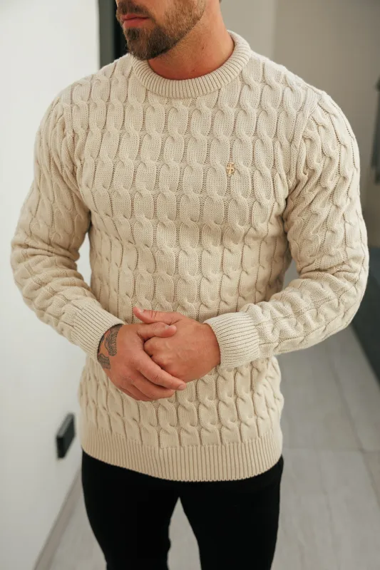 Father Sons Link Weave Knit Beige Crew Neck Jumper - FSJ127 sold by Father Sons