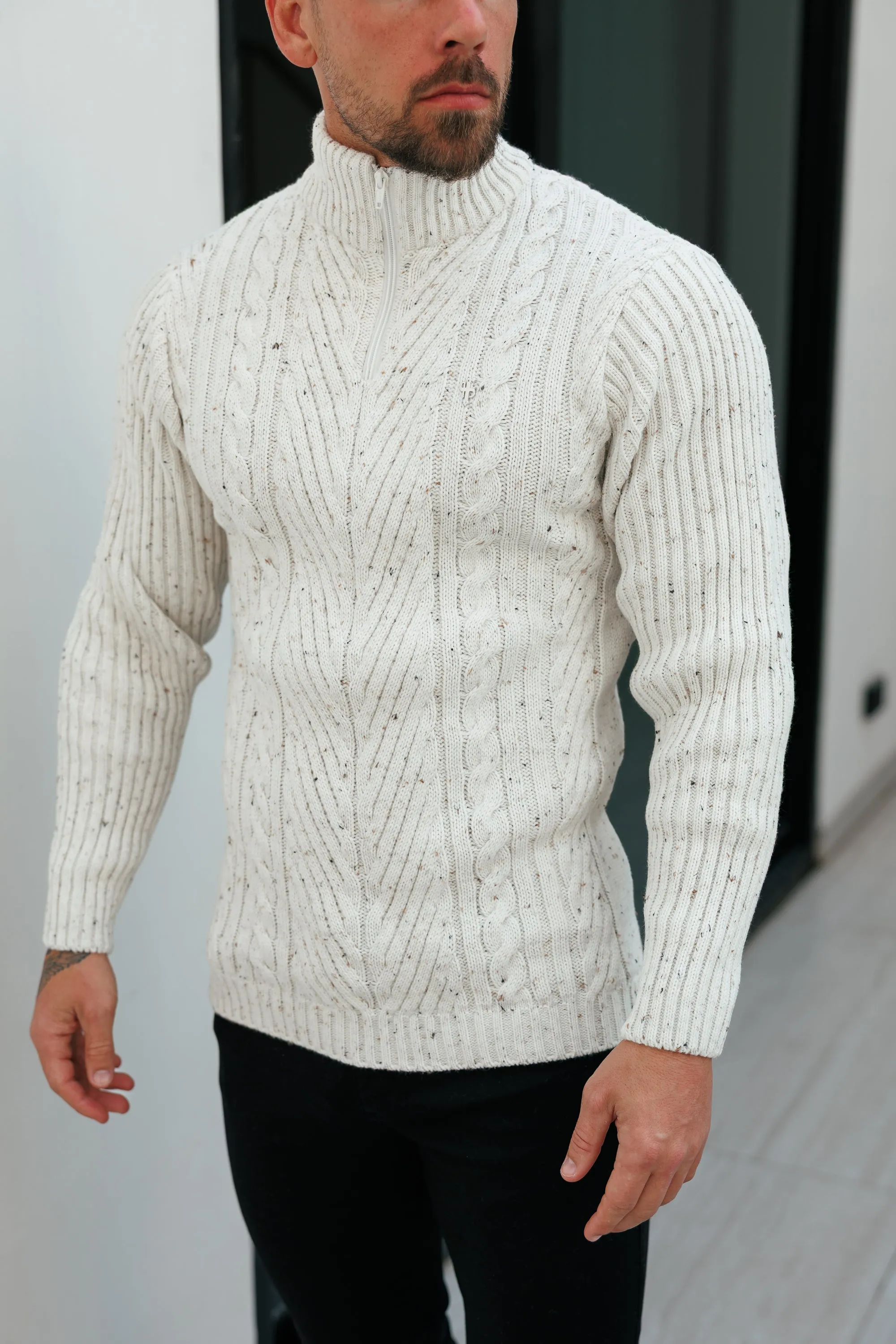 FS Funnel Neck Jumper with Quarter Zip Beige Fleck - FSJ156 (PRE ORDER 13TH JANUARY) sold by Father Sons product image thumbnail 5