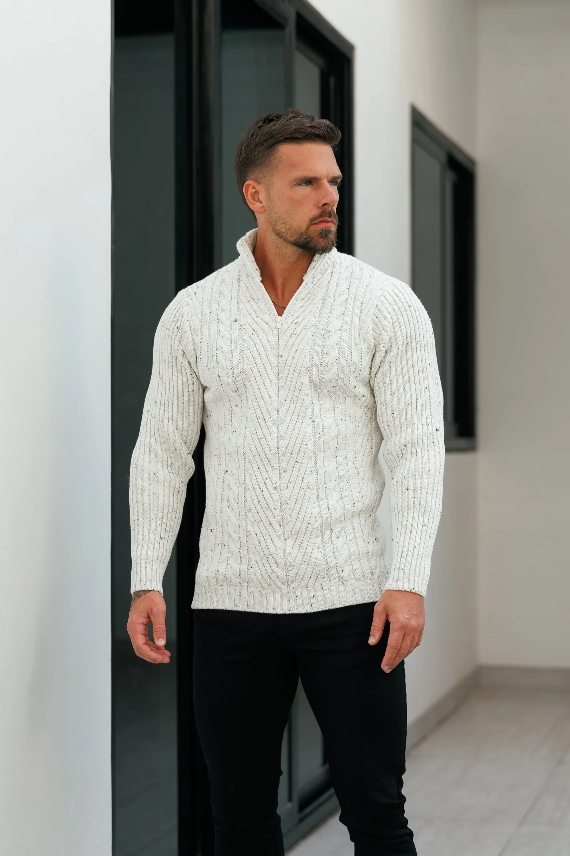 FS Funnel Neck Jumper with Quarter Zip Beige Fleck - FSJ156 (PRE ORDER 13TH JANUARY) sold by Father Sons product image thumbnail 4