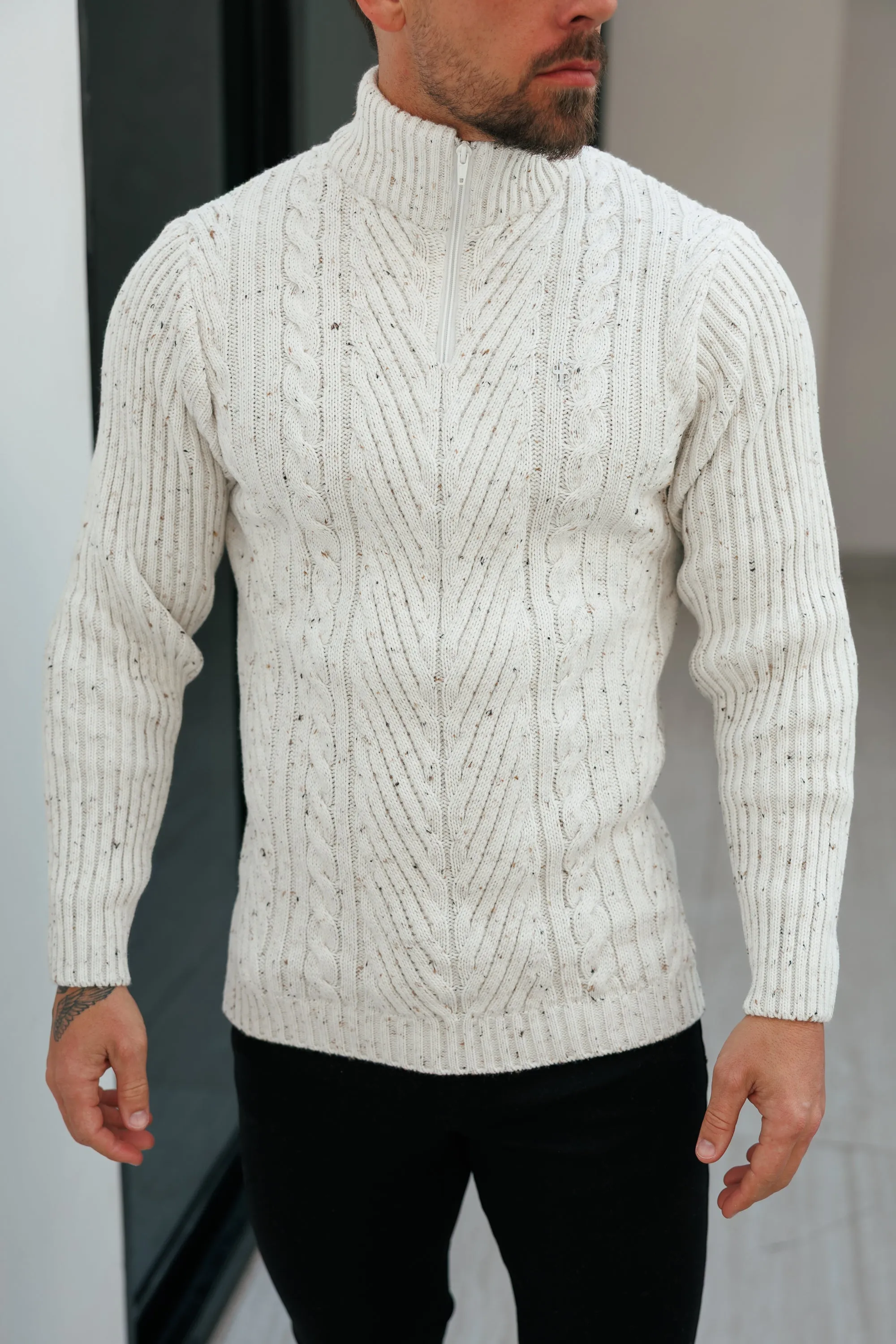 FS Funnel Neck Jumper with Quarter Zip Beige Fleck - FSJ156 (PRE ORDER 13TH JANUARY) sold by Father Sons product image thumbnail 3