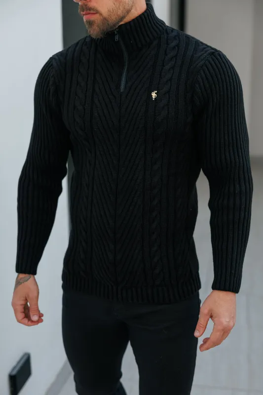 FS Funnel Neck Jumper with Quarter Zip Black -  FSJ155  (PRE ORDER 13TH JANUARY) sold by Father Sons