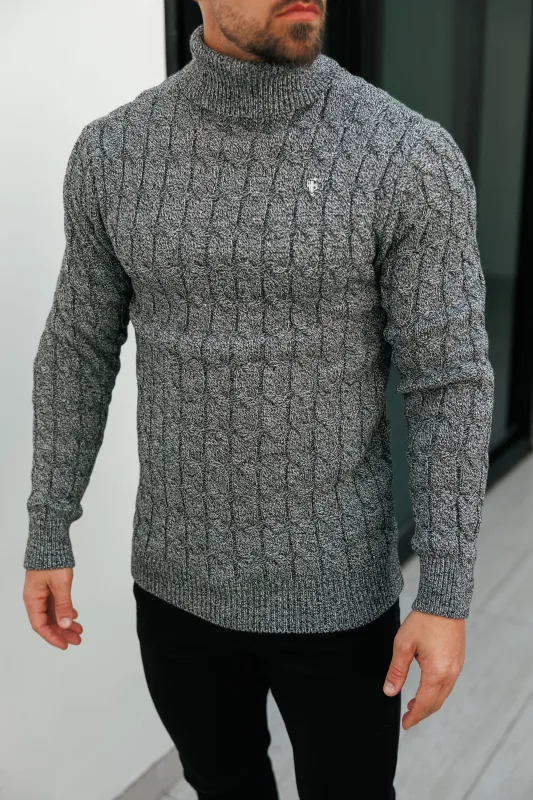 Father Sons Link Weave Knit Black / White Two Tone Roll Neck Jumper - FSJ140 sold by Father Sons