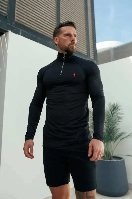 Muscle Fit Long Sleeve Black / Red Half Zip Gym Top - FSH1450 made by Father Sons