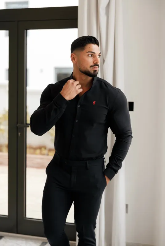 Super Slim Scuba Black Long Sleeve Stretch With Grandad Collar - FS931 made by Father Sons
